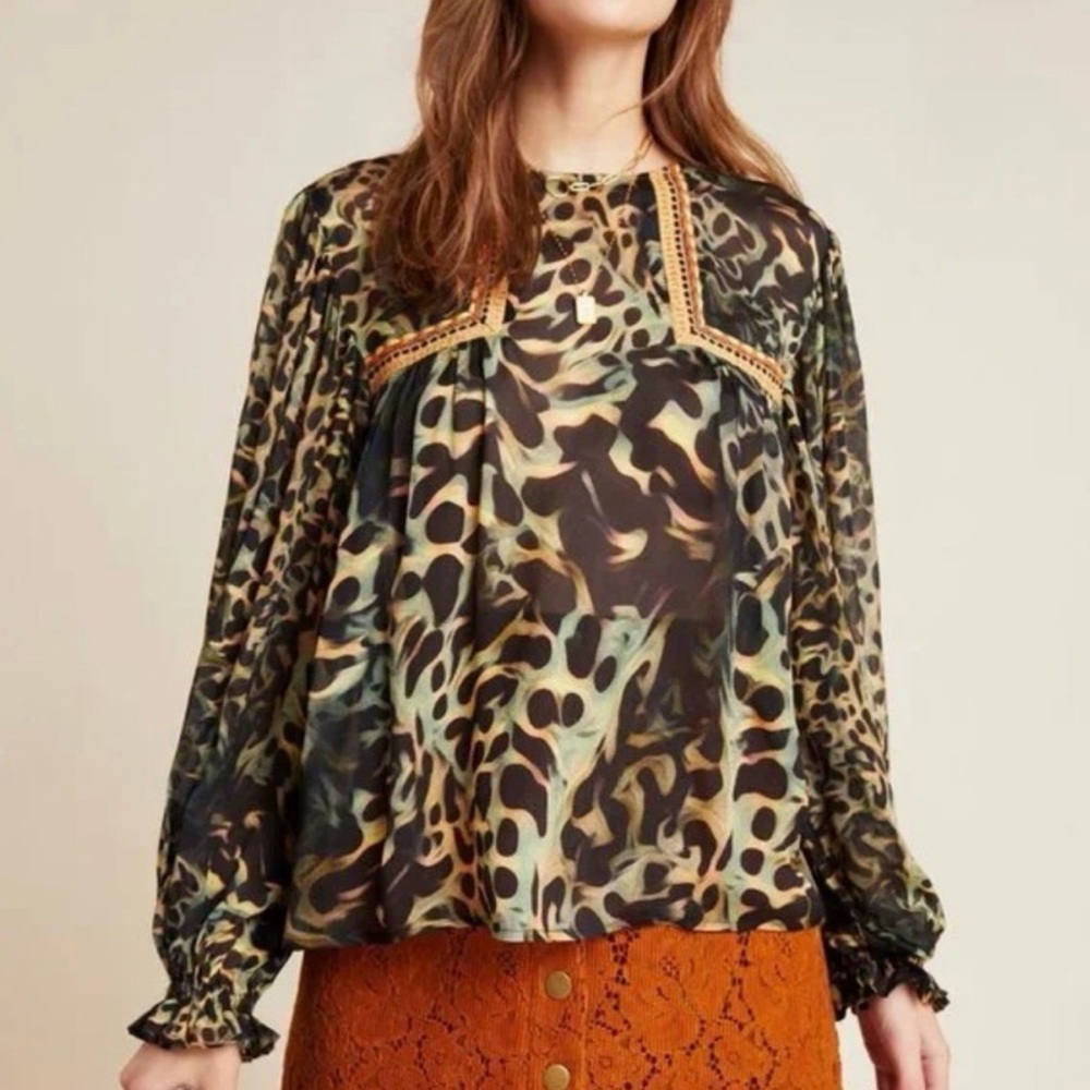 Anthropologie Blank NYC Leopard Print Joelle Blouse XSP
